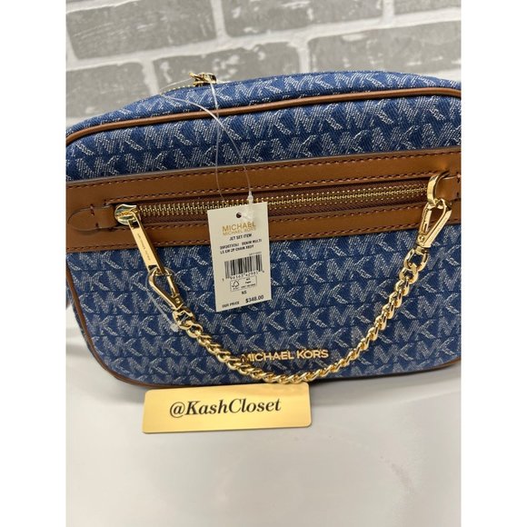 Michael Kors Chain Crossbody Denim Multi Zip Xbody Messenger Signature Blue MK - Picture 9 of 9